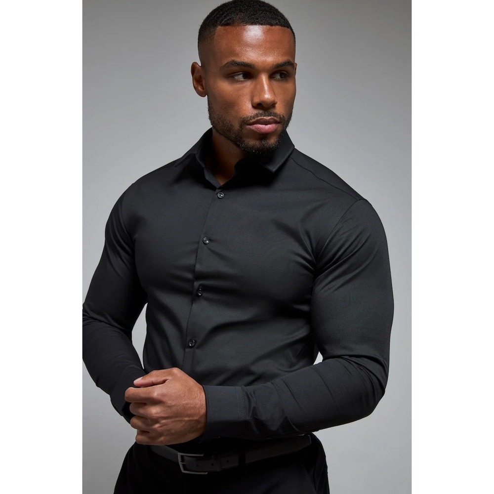 Tailored Athlete Muscle Fit Dress Shirt Mens Medium Black Long Sleeve Button Up